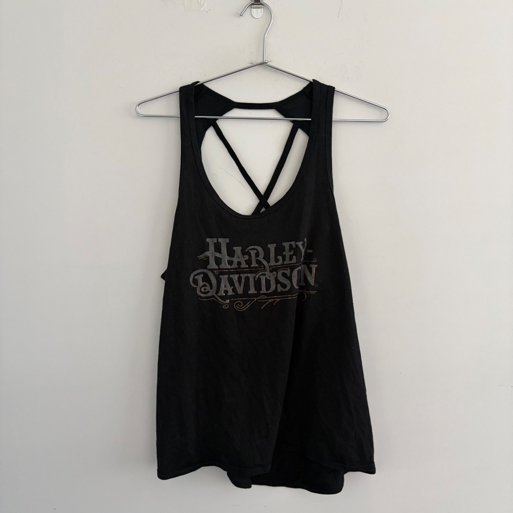 Harley Davidson Quaid Loma Linda Strappy Back Tank Top Black Small